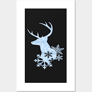 Ice Blue Christmas Deer With Snowflakes Posters and Art